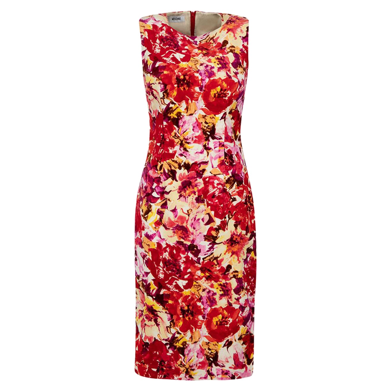 Moschino Red Velvet Floral Sleeveless Midi Dress Size S For Sale