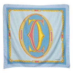 Cartier Must De Cartier Blue Silk Logo Square Scarf