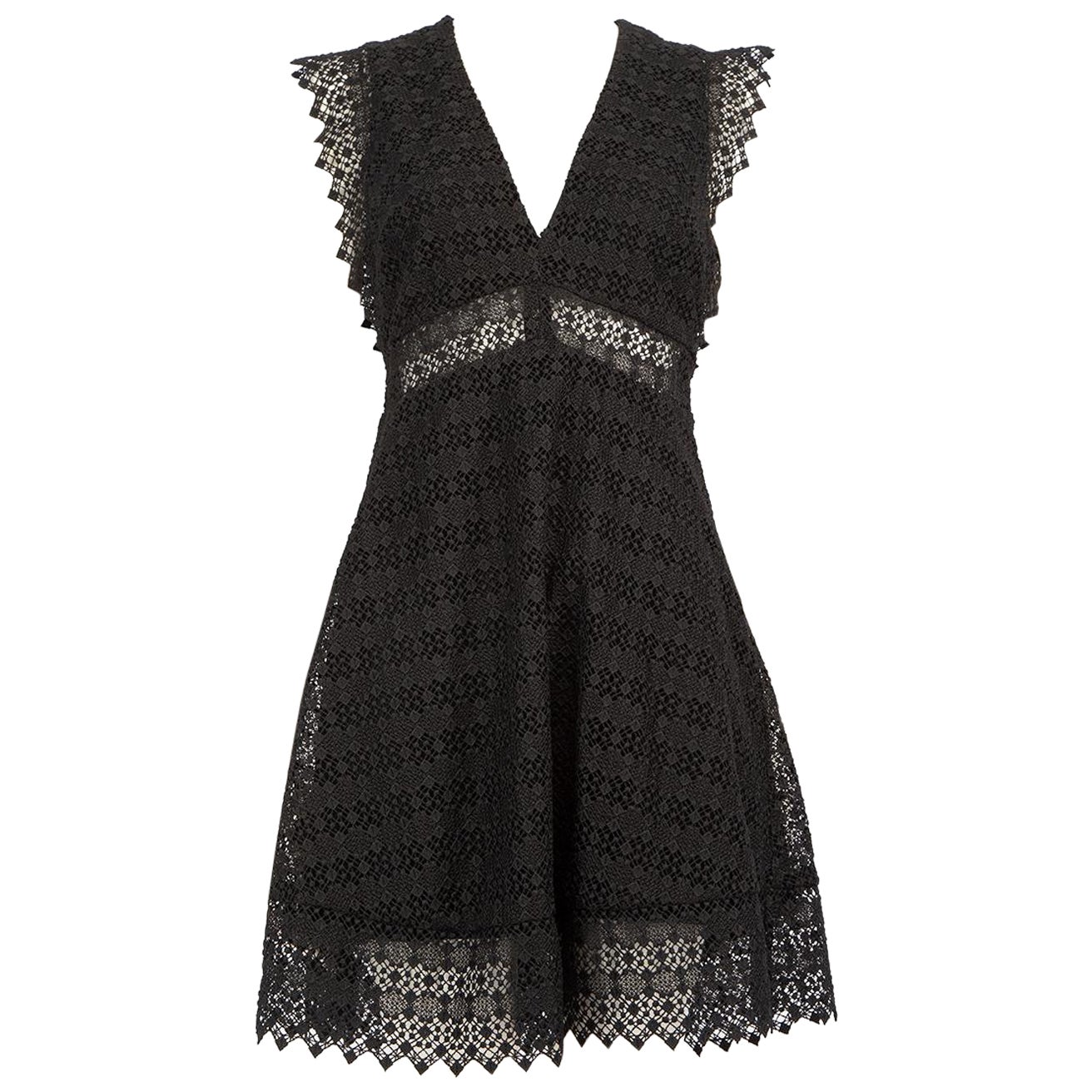 Sandro Black Lace V Neck Mini Dress Size M For Sale
