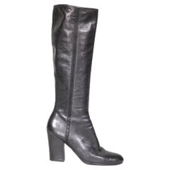Prada Black Knee High Leather Heel Boots Size IT 39