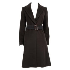 Sportmax Brown Wool Contrast Stitch Belted Coat Size M