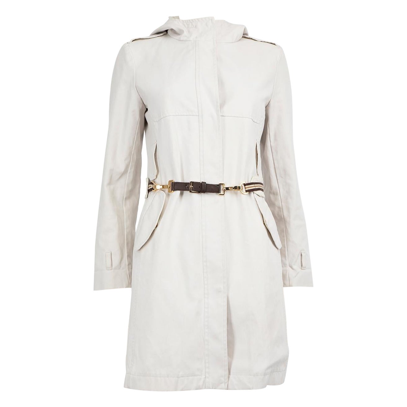Max Mara - Imperméable à capuche avec ceinture écrue - Taille M en vente