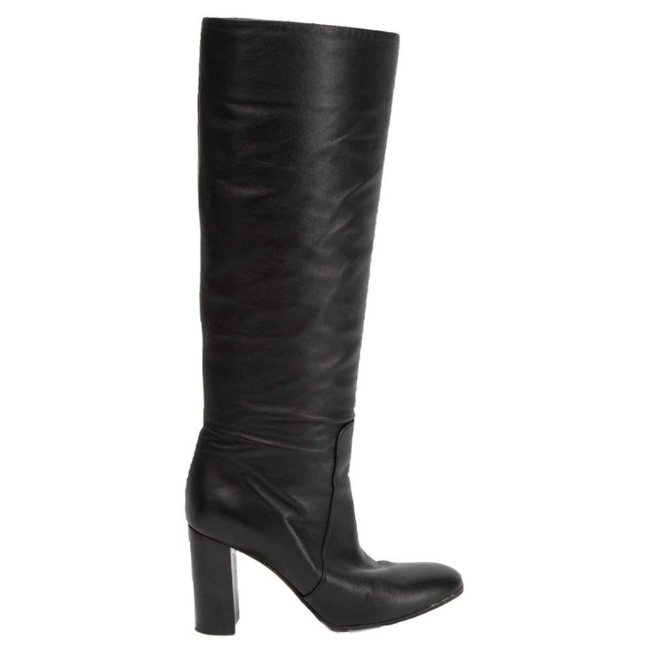 Gianvito Rossi Bottes à genoux en cuir noir à bout arrondi Taille IT 36