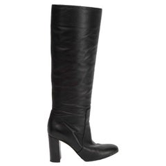 Gianvito Rossi Black Leather Round Toe Knee High Boots Size IT 36