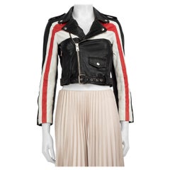 Maje Black Leather Striped Biker Jacket Size S