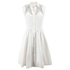 Mugler Vintage White Fishnet Detail Knee Length Shirt Dress Size M