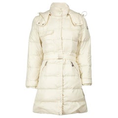 Moncler Cream Hooded Mid Length Puffer Jacket Size S