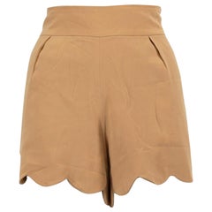 Chloé Camel Silk Scalloped Accent Shorts Size L