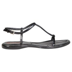 Prada Prada Sports Black Patent Leather Strap Sandals Size IT 38