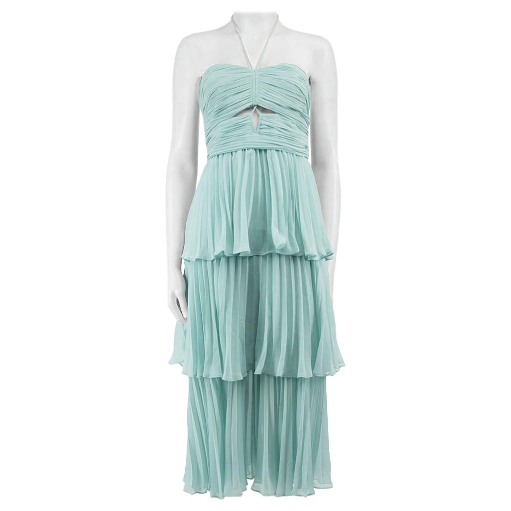 Self-Portrait Blue Pleated Cut-Out Tiered Midi Dress Size L For Sale