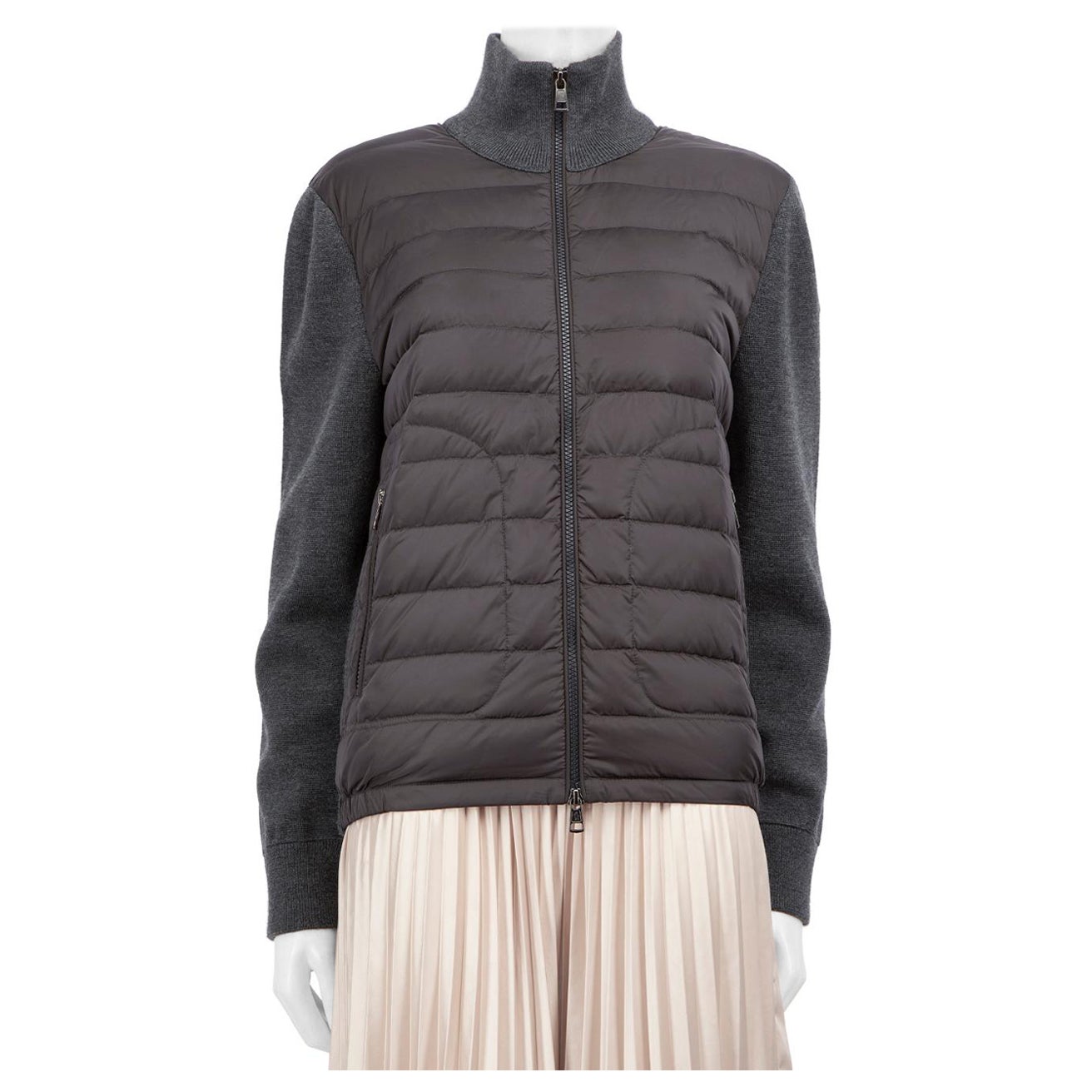Moncler Grey Maglione Tricot Cardigan Size M For Sale