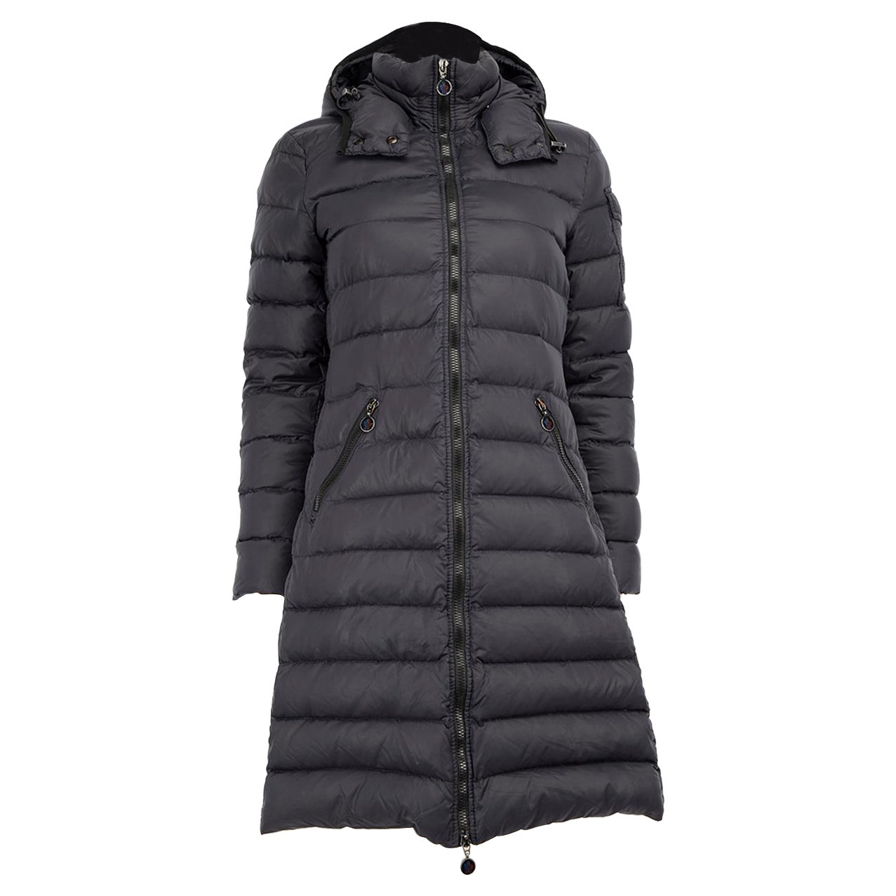 Moncler Navy Cappotto lungo con cappuccio staccabile taglia M.