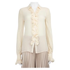 Saint Laurent Ecru Silk Ruffle Trim Blouse Size M