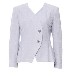 CHANEL Lavender Boucle Jacket Blazer Asymmetric Design Chanel CC Logo Buttons 40