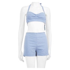 Luisa Beccaria Blue Pinstriped Top & Shorts Set Size S
