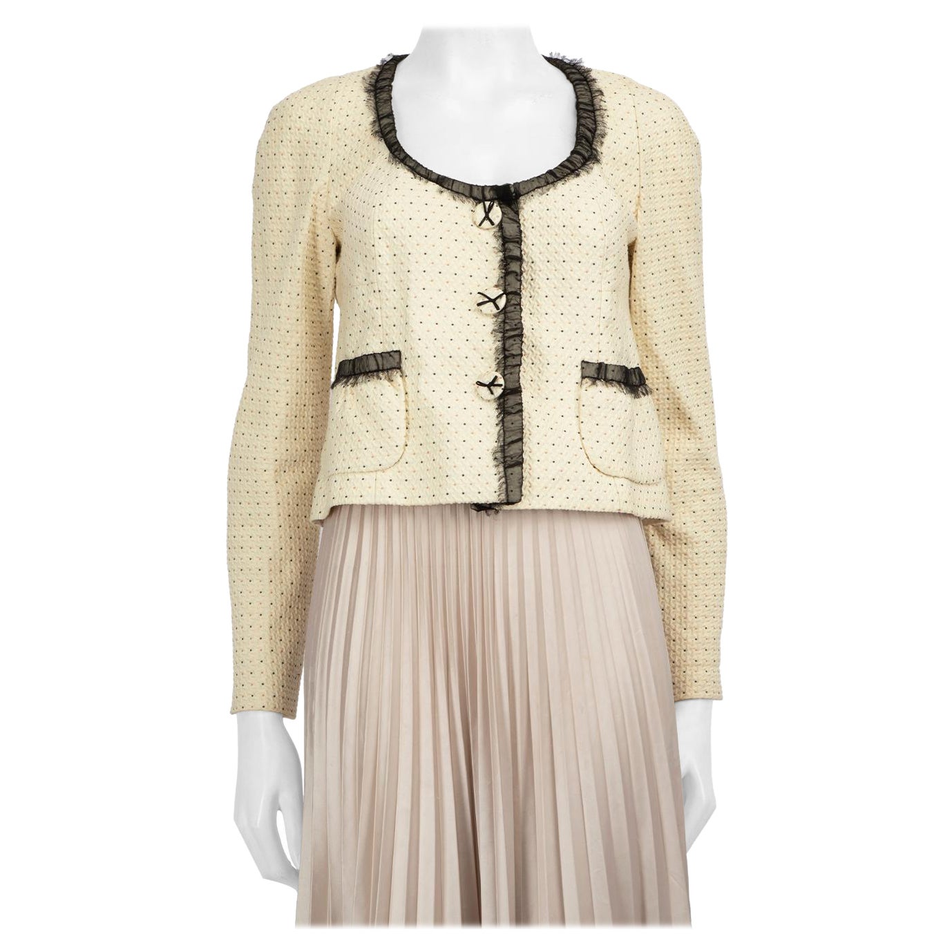 Max Mara Cream Lace Trim Bow Detail Blazer Size M For Sale
