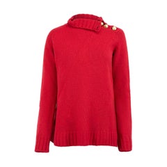 Balmain Red Wool Knit Buttoned Turtleneck Jumper Size XXL