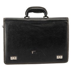 Salvatore Ferragamo Black Leather Document File Briefcase