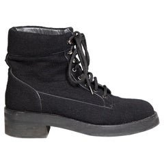 Chanel Black Tweed Lurex Ankle Combat Boots Size IT 39