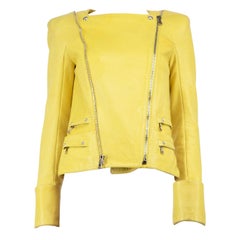 Balmain Yellow Leather Biker Jacket Size M