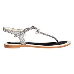 Chanel Silver 2018 Interlocking CC Logo Sandals Size IT 38.5