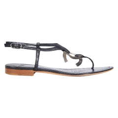 Chanel Black Leather Interlocking CC Logo Sandals Size IT 39