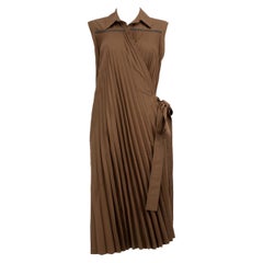 Brunello Cucinelli Brown Pleated Wrap Dress Size M