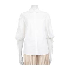 Carolina Herrera White Cotton Ruched Sleeved Shirt Size S