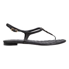 Chanel Black Leather Star Studded Thong Sandals Size IT 37.5