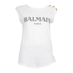 Balmain White Top con logo stampato taglia S.