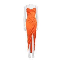 Alessandra Rich Orange Silk Cowl Neck Maxi Dress Size XS