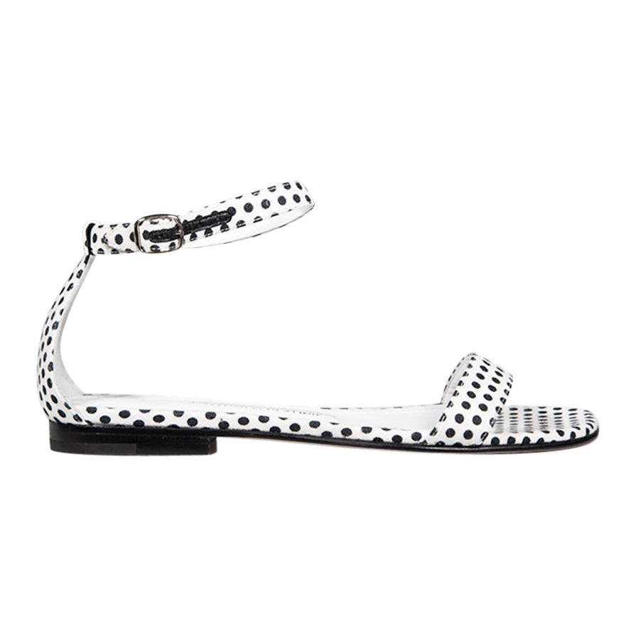 Manolo Blahnik Polka Dot Ankle Strap Flat Sandals Size IT 37 For Sale
