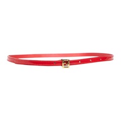Fendi Red Leather FF Logo Thin Belt