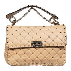 Valentino Garavani Beige Leather Studded Shoulder Bag