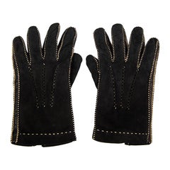 Loro Piana Black Suede Cashmere Lined Gloves