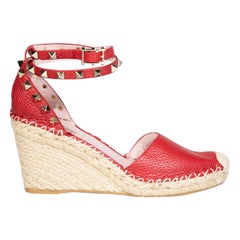Valentino Garavani Red Leather Rockstud Wedges Size IT 36