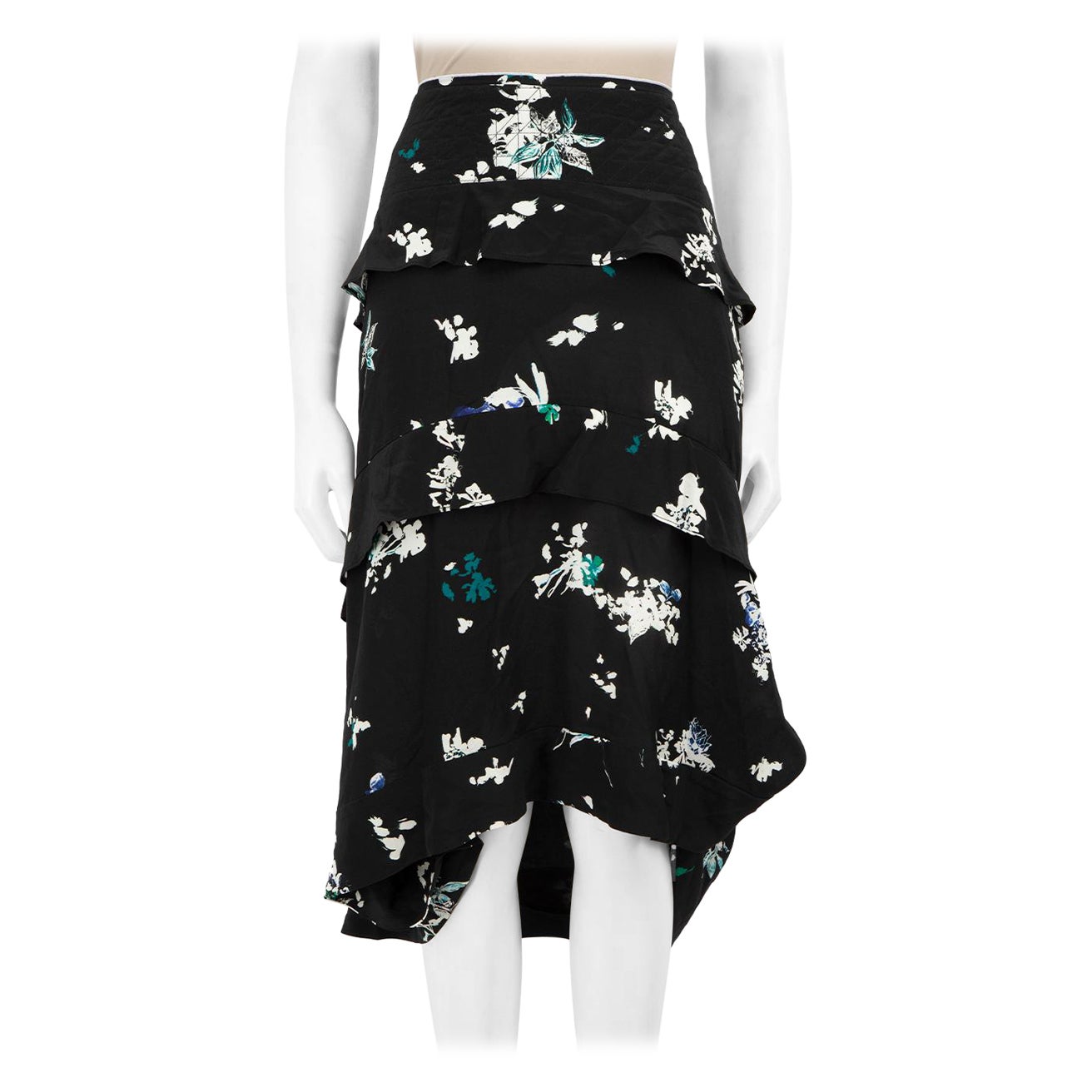 Gonna in seta nera con stampa floreale Proenza Schouler taglia XS
