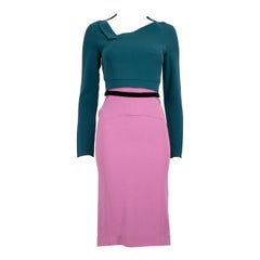 Roland Mouret Pink & Teal V-Neck Dress Size S