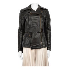 Belstaff Chaqueta motera de piel con cinturón negra Talla M