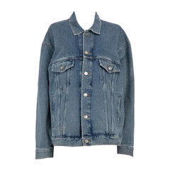 Balenciaga, giacca in denim blu con logo stampato, taglia S