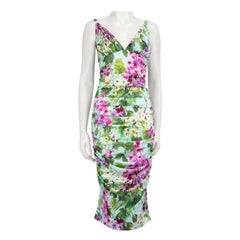 Dolce & Gabbana Floral Printed Midi Ruched Dress Size XS