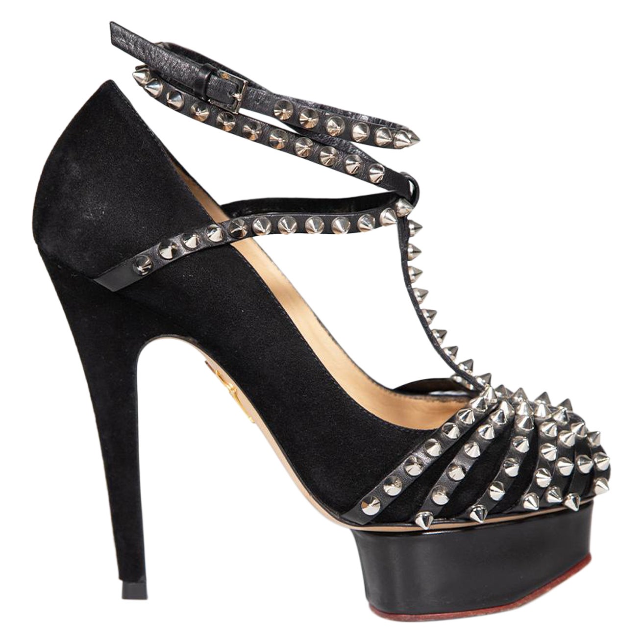 Charlotte Olympia Black Suede Angry Portia Heels Size IT 35 For Sale