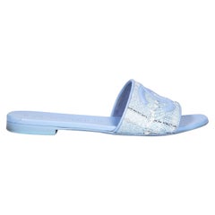 Chanel 2023 Blue CC Tweed Slides Size IT 39.5