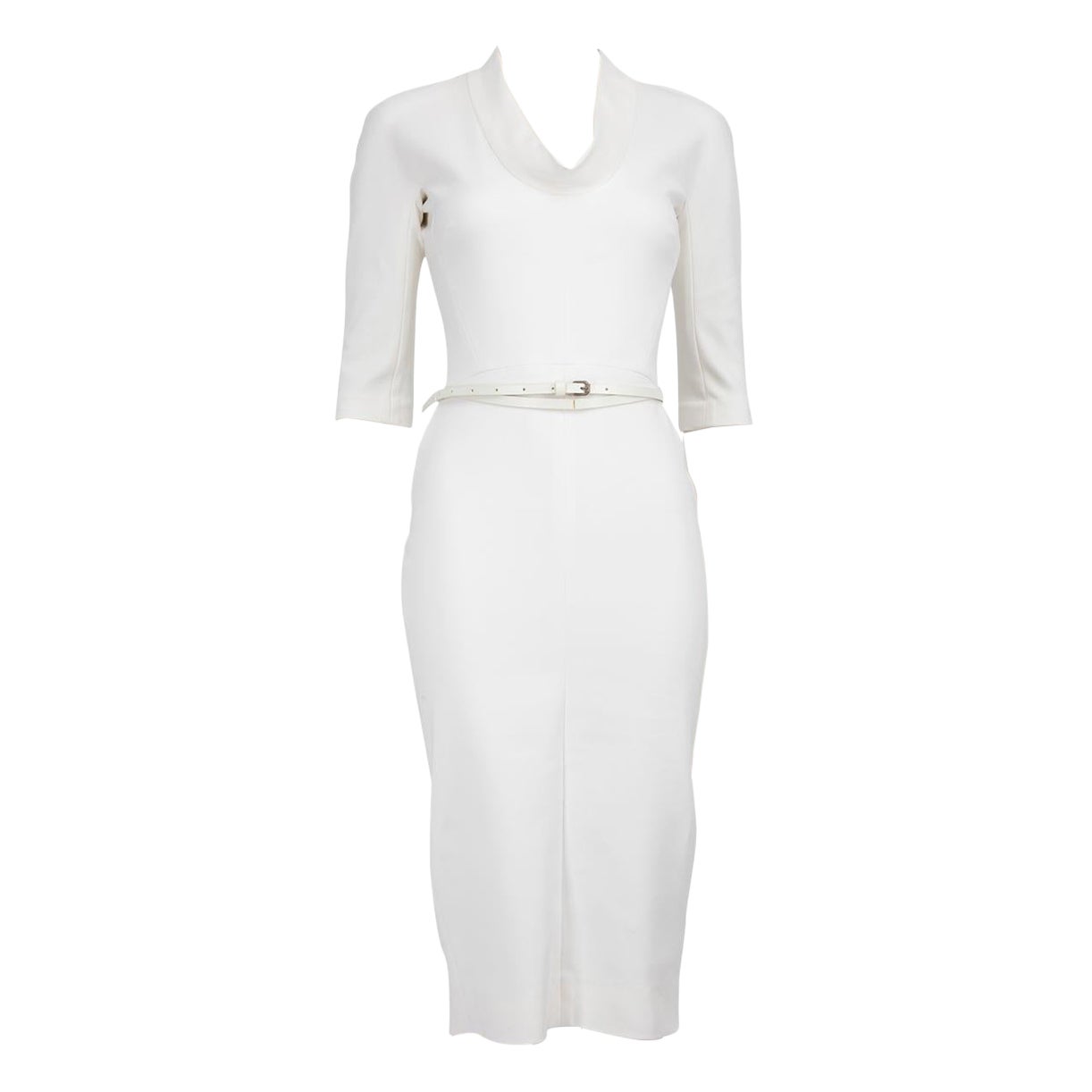 Victoria Beckham S/S 2015 White Midi V-Nick Dress Taglia S.I.V.A. in vendita