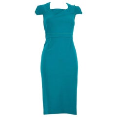Roland Mouret Turquoise Square Neck Knee Length Dress Size S