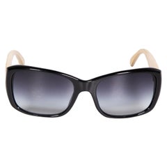 Chanel Black Rectangle Leather Arms Sunglasses