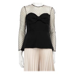 Valentino Garavani Black Silk See Through Panel Blouse Size M
