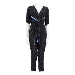 Stella McCartney Navy Logo Print Waist Tie Jumpsuit Size XXS