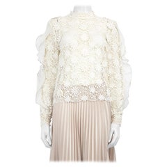 Self-Portrait Top blanco de encaje floral de manga larga Talla S
