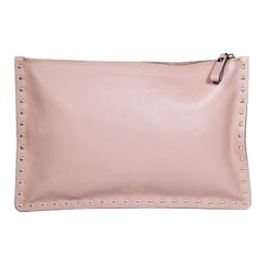 Valentino Garavani Taupe Leather Rockstud Clutch